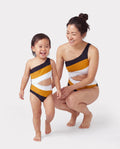 Mommy & me Colorblock Cut Out Waist One-Shoulder One-piece Swimsuit Multi-color