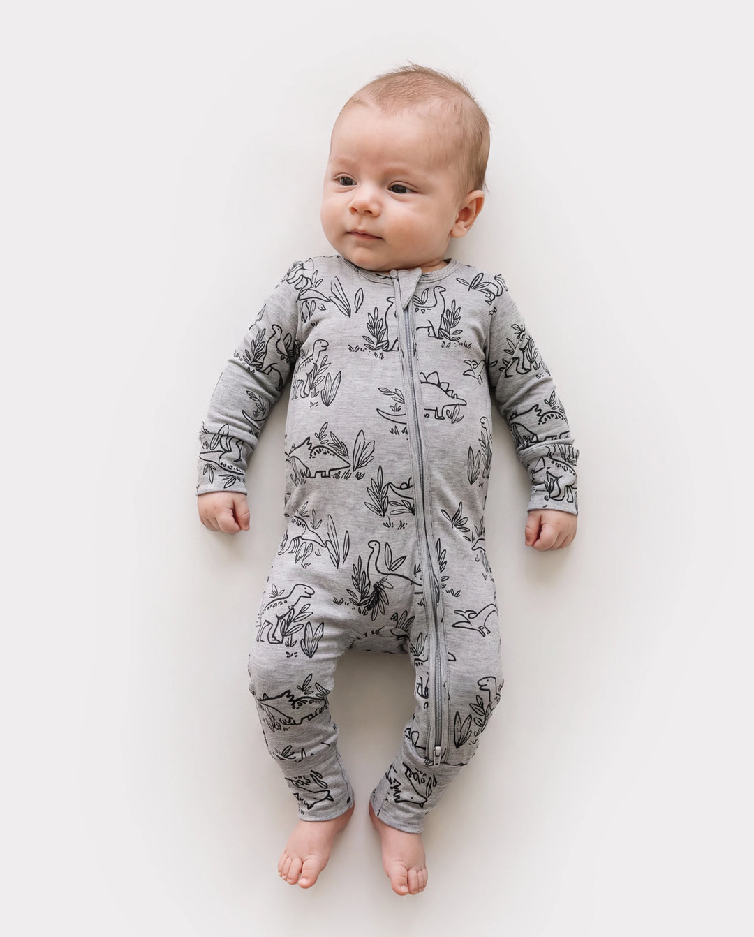 Baby Boy/Girl Plant Print Zip-up Snug-Fitting Wool Pajamas Grey