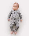 Pijama de lana ajustado con cremallera y estampado de plantas para bebé niño/niña, color gris