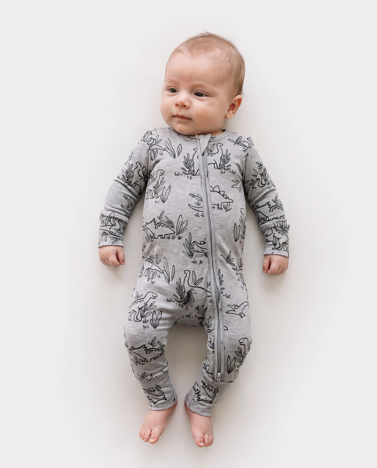 Baby Boy/Girl Plant Print Zip-up Snug-Fitting Wool Pajamas Grey