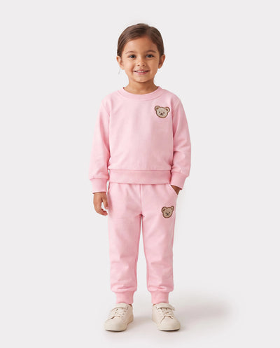 Conjunto de 2 piezas de sudadera y pantalón estilo oso para bebé o niña, color rosa