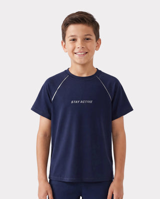 PatPat Lightflow Sportbekleidung Kinder-Jungen Athletik Ultraleichtes & Schnell trocknendes Kurzarm-T-Shirt Dunkelblau