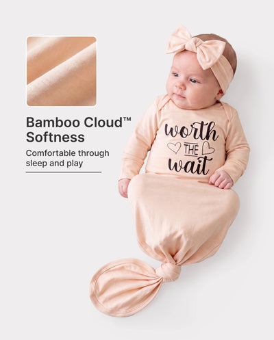Baby / Girl Bamboo Sleeping Bag Infant Gown with Headband Apricot