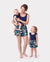 Mommy and Me Tropical Leaves Print Sleeveless Rompers with Belted Shorts Matching Set Deep Blue