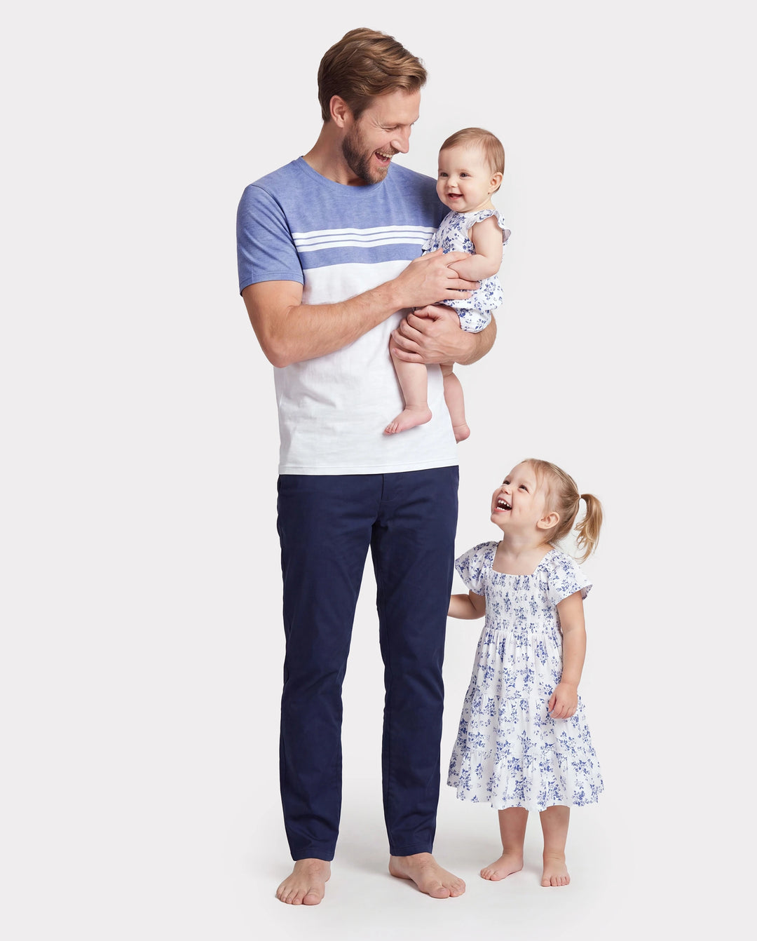 Daddy & Daughter Outfit: Floral Smocking Casual Suit BLUEWHITE