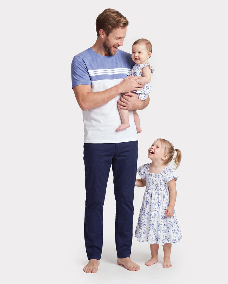 Daddy & Daughter Outfit: Floral Smocking Casual Suit BLUEWHITE