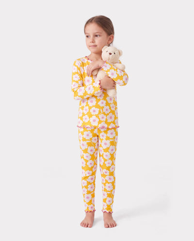 Pyjama d'Halloween 2 pièces en modal avec imprimé enfantin pour tout-petits/enfants (coupe ajustée) jaune