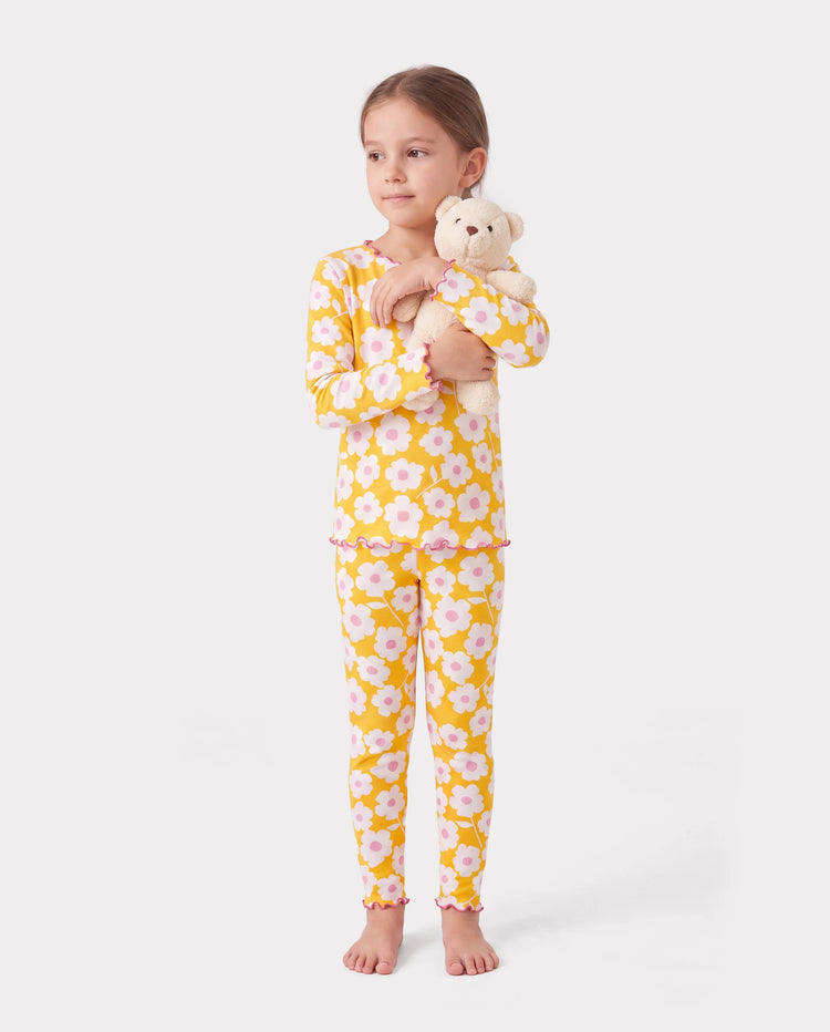 Pyjama d'Halloween 2 pièces en modal avec imprimé enfantin pour tout-petits/enfants (coupe ajustée) jaune