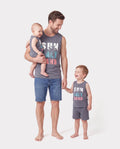Daddy & Son Letter Print Sleeveless Tank Top Set Grey