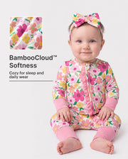 Bamboo Baby Boy/Girl Animal Printed 2-Way Zipper Anti Slip Long-sleeve Footie with/without Hairband Dark Pink