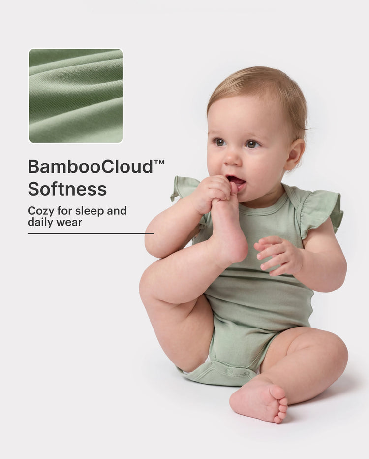 Conjunto de 3 piezas de mameluco de bambú para niña, color sólido, verde