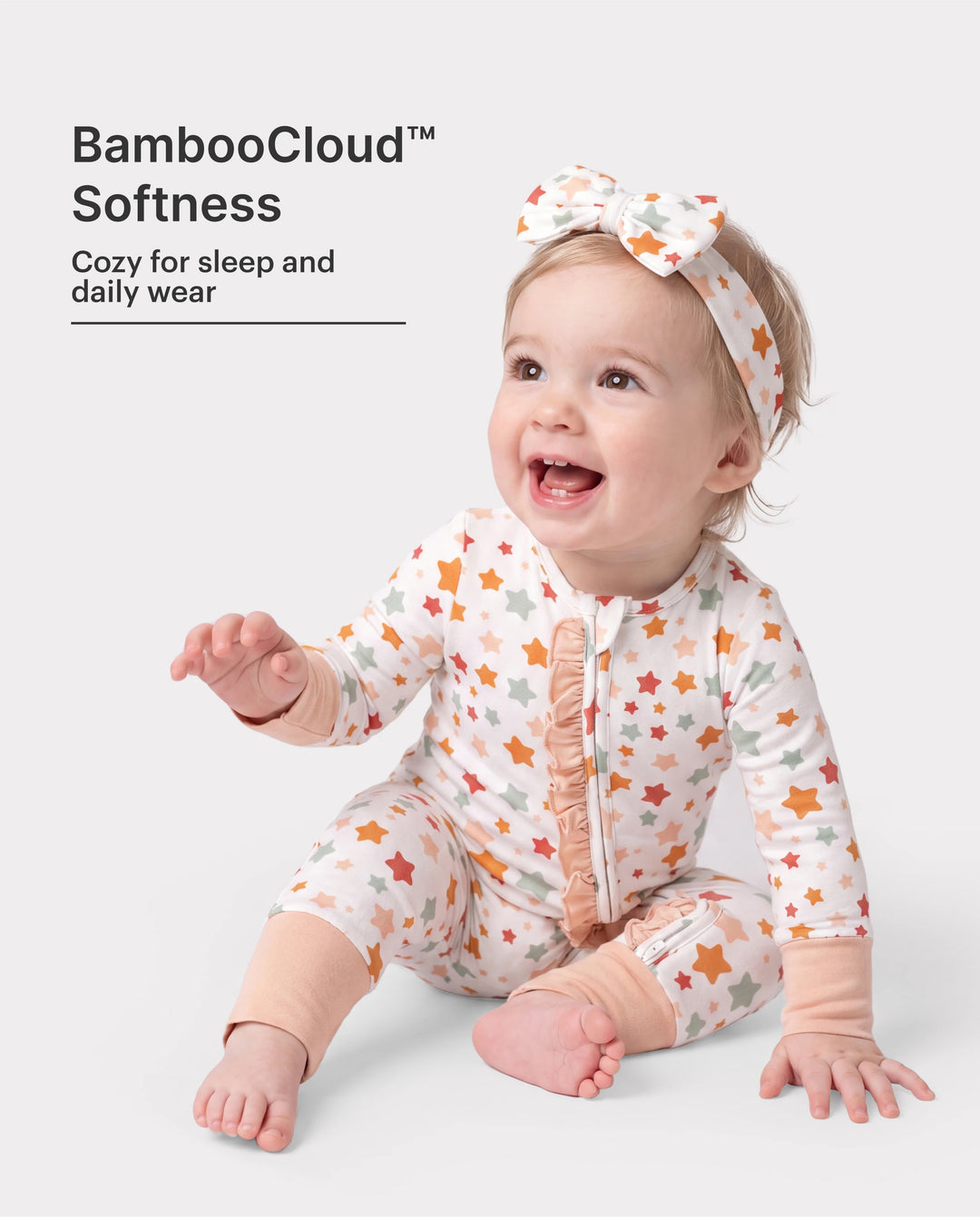 Bamboo Baby Boy/Girl Animal Printed 2-Way Zipper Anti Slip Long-sleeve Footie with/without Hairband Apricot