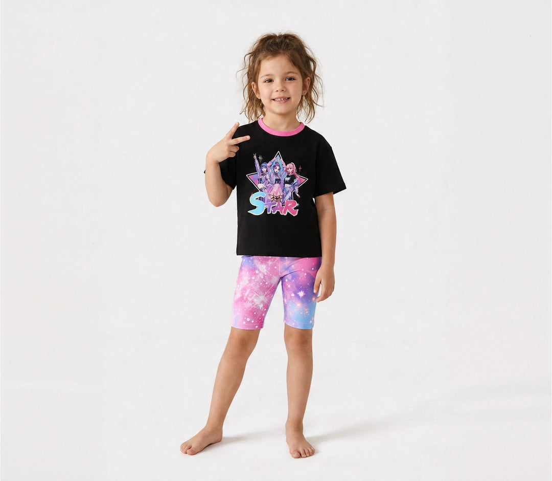 NEON Pop – Ensemble short cycliste pour fille (tout-petit à enfant), couleur noir