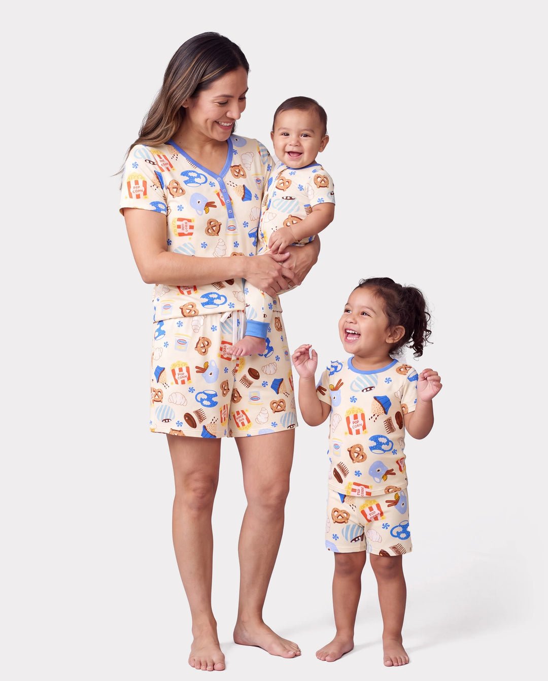 Mommy & me Bamboo Pajamas Buttery Soft Bamboo Viscose PJs for Men Women Kids Toddler Baby, Cozy Dessert Print Short-sleeve Sleepwear Blue