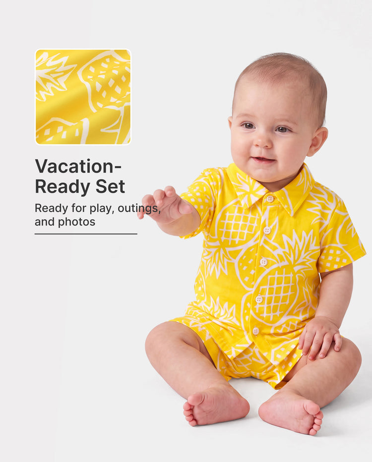 Fresh Market Baby Boy Pineapple Shirt & Shorts Set Yellow