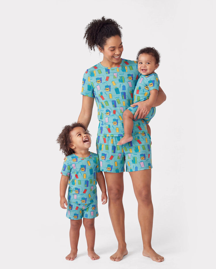 Mommy & me Bamboo Family Pajamas Cartoon Print Short-sleeve Matching Pajama set ( Snug-Fitting for Children ) Green
