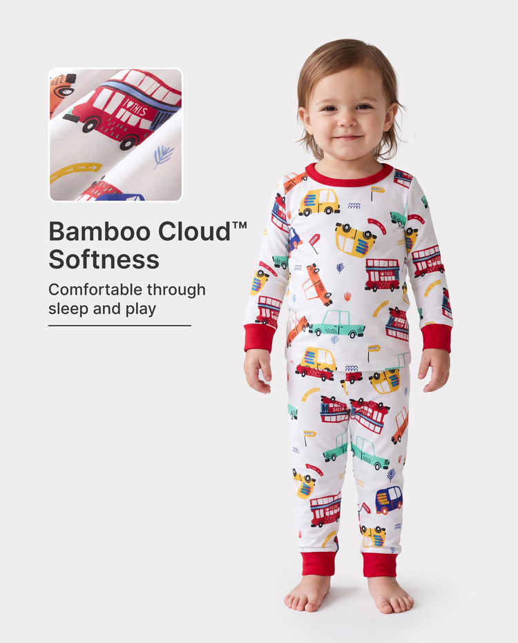 Conjunto de pijama de bambú para bebé/niño pequeño, de 2 piezas, con estampado animal, ajustado y rojo