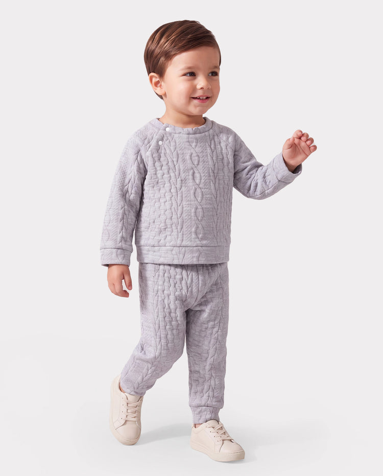 Baby Boy/Girl Clothes 2pcs Solid Knitted Sweatshirt and Pants Set Light Grey