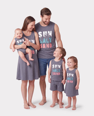 Conjunto familiar de camiseta sin mangas o vestido de tirantes con estampado de letras a juego, gris