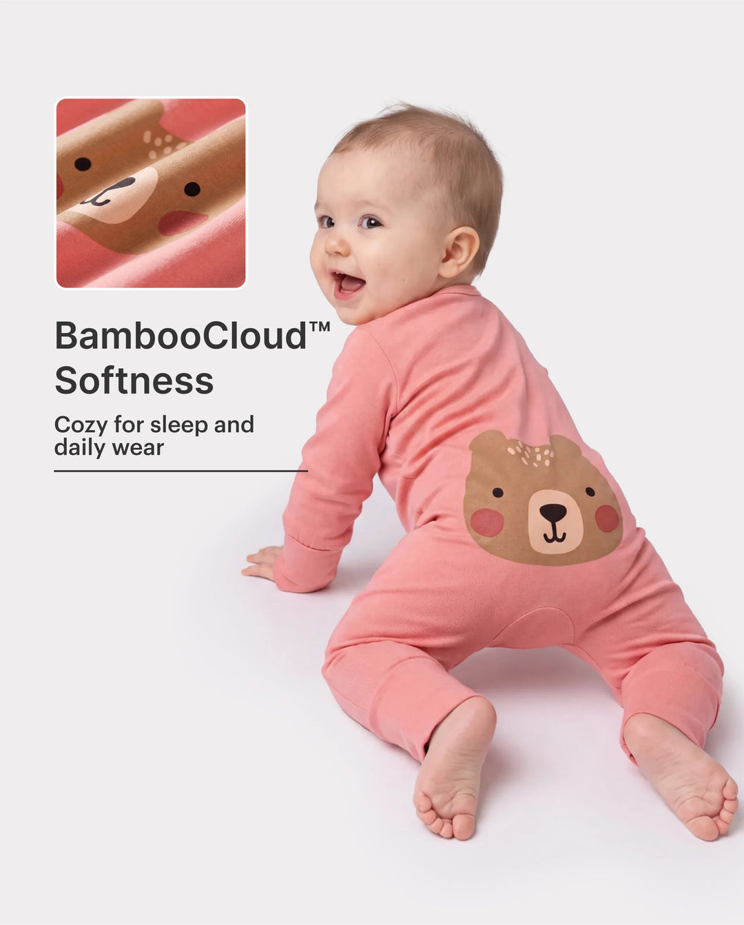 Bamboo Baby Boy / Girl Childlike Animal Pattern 2-way Zipper Footie Orange red