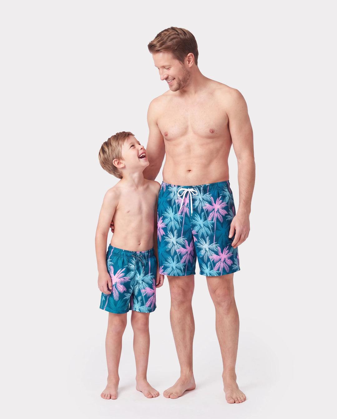 Daddy & Son Swimsuits Tropical Palm Tree Print,Daddy and Son Swim Trunks Set, Beach Vacation Swimwear Turquoise