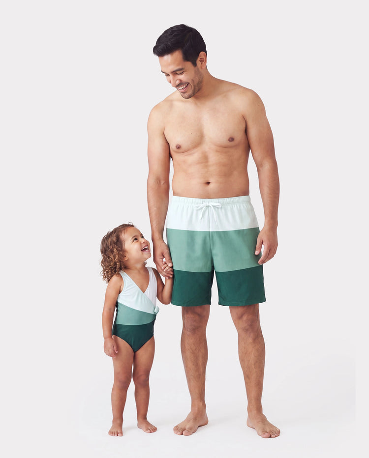 Daddy & Daughter Colorblock Swim Trunks or Wrap Side V-Neck Swimsuit MultiColour