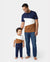 Daddy and Me Family Matching Casual Dress or T-Shirt, Solid Color, Fabric Stitching royalblue