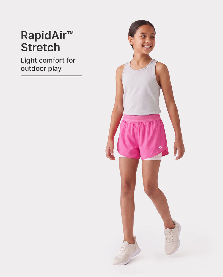 PatPat Lightflow Activewear kid girl athletic ultra light quick dry active shorts with bamboo viscose liner Hot Pink