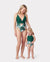Mommy & me Allover Plants Print V Neck Spaghetti Strap Splicing One-Piece Swimsuit Dark Green
