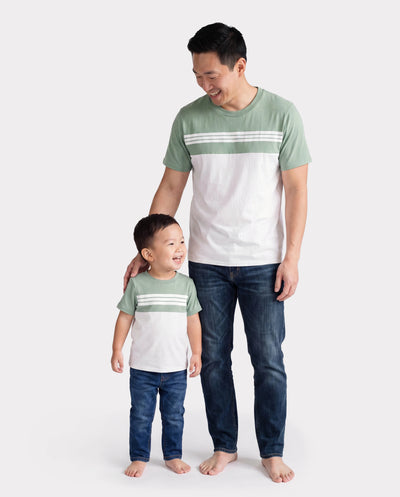 Daddy & Son Elegant Broken Flower Matching T-Shirt Outfits for Family, Medium Thickness Green