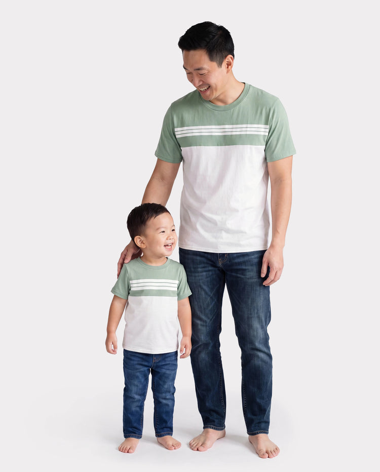 Daddy & Son Elegant Broken Flower Matching T-Shirt Outfits for Family, Medium Thickness Green
