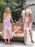 Family Matching Outfits Set Colorblock Sleeveless Strappy Dress or Short-sleeve T-shirt Multi-color