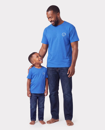 Daddy & Son Outfits Set Floral Sleeveless Dress or Short-sleeve T-shirt Blue