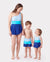 Mommy & me Color Block Swimsuits One Shoulder Swim Dress / Swim Trunks Set Blue