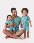 Daddy & Son Bamboo Family Pajamas Cartoon Print Short-sleeve Matching Pajama set ( Snug-Fitting for Children ) Green
