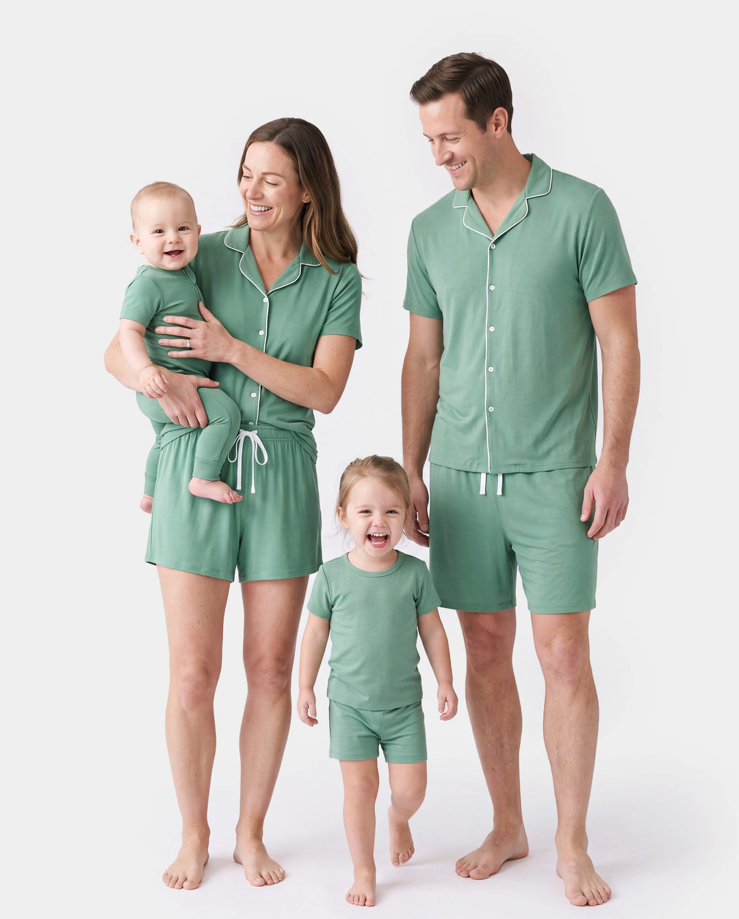 Family Matching Bamboo Pajamas Buttery Soft Bamboo Viscose PJs for Men Women Kids Toddler Baby, Solid Color Short Sleeve Shirt & Shorts Sleepwear Green