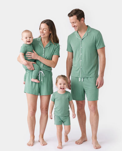 Family Matching Bamboo Pajamas Buttery Soft Bamboo Viscose PJs for Men Women Kids Toddler Baby, Solid Color Short Sleeve Shirt & Shorts Sleepwear Green