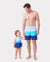 Daddy & Daughter Color Block Swimsuits One Shoulder Swim Dress / Swim Trunks Set Blue