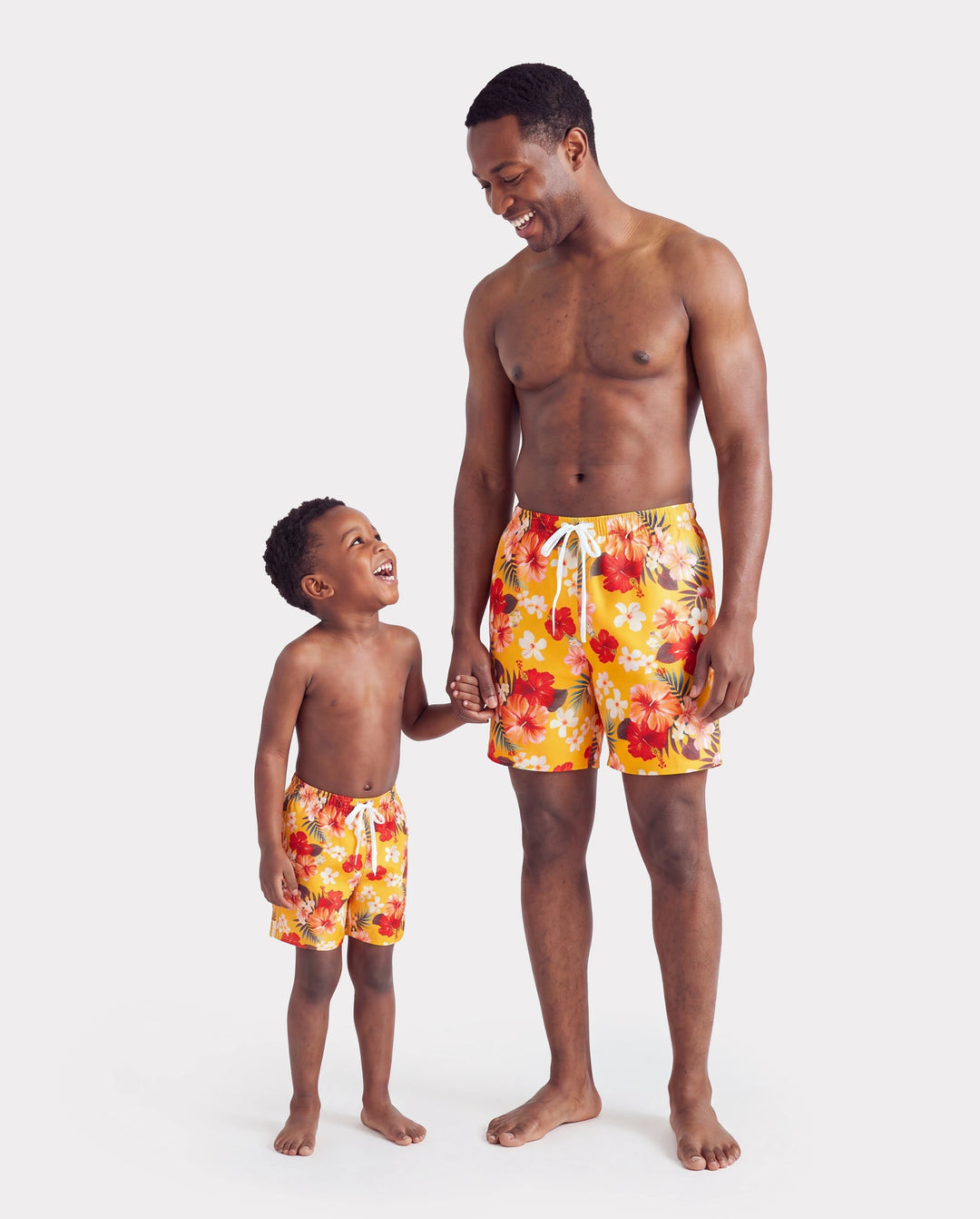 Daddy & Son Floral Drawstring Swim Trunks with Triangle Swim Bottom Yellow