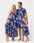 Matching Family Hawaiian Outfits Tropical Floral Print Strap Dress or Short-sleeve Shirts & Shorts Set Summer Beachwear Set for Vacation Deep Blue