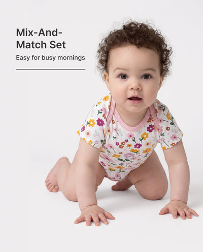Bamboo Baby Boy/Girl 2-Pack Solid&Printed Rompers Set Pink