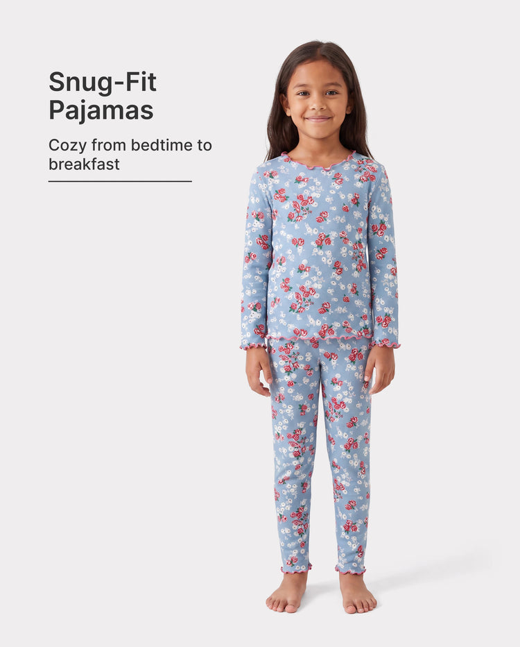 Ensemble pyjama d'Halloween 2 pièces en modal avec imprimé enfantin pour tout-petits/enfants (coupe ajustée) bleu