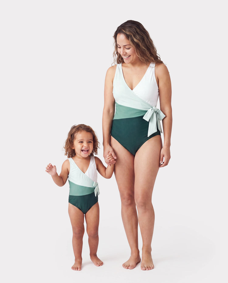 Mommy & me Colorblock Wrap Side V-Neck Swimsuit MultiColour