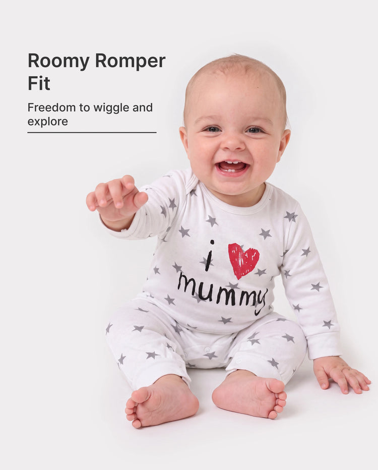 Mono para bebé niño/niña, 95 % algodón, manga larga, estampado de letras, corazones, estrellas y rayas, color blanco