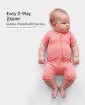 Bambus Baby Jungen/Mädchen 2-Wege-Reißverschluss-Strampler mit Anti-Rutsch und kindlichem Essensmuster, Bambus-Schlafanzug (eng anliegend), Rosa