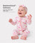 Bambus Baby Jungen/Mädchen Tier bedruckt 2-Wege-Reißverschluss Strampler Anti-Rutsch Langarmfußball mit Haarband rosa