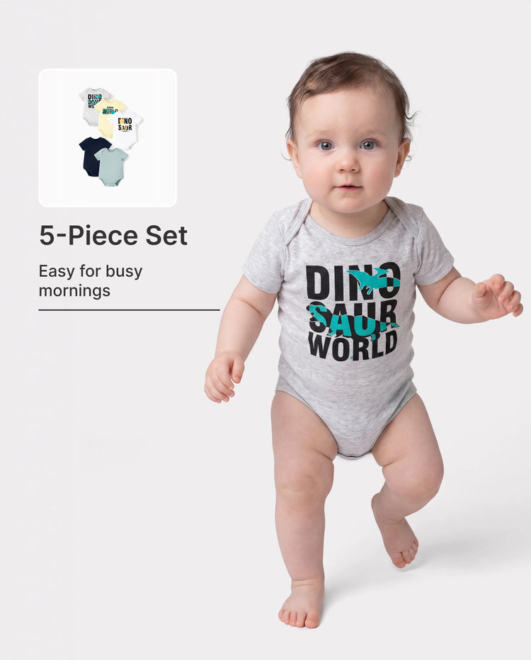 Lot de 5 barboteuses décontractées en bambou pour bébé garçon/fille, bleu foncé