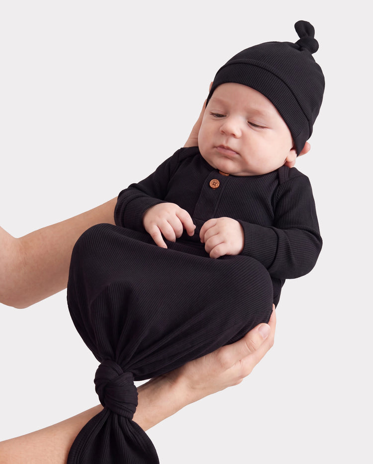 Saco de dormir de bambú para bebé niño/niña, bata infantil con gorro negro