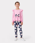 2-piece Kid Girl Bowknot Ruffled Long-sleeves Tee and Flower Allover Print Pants Pink
