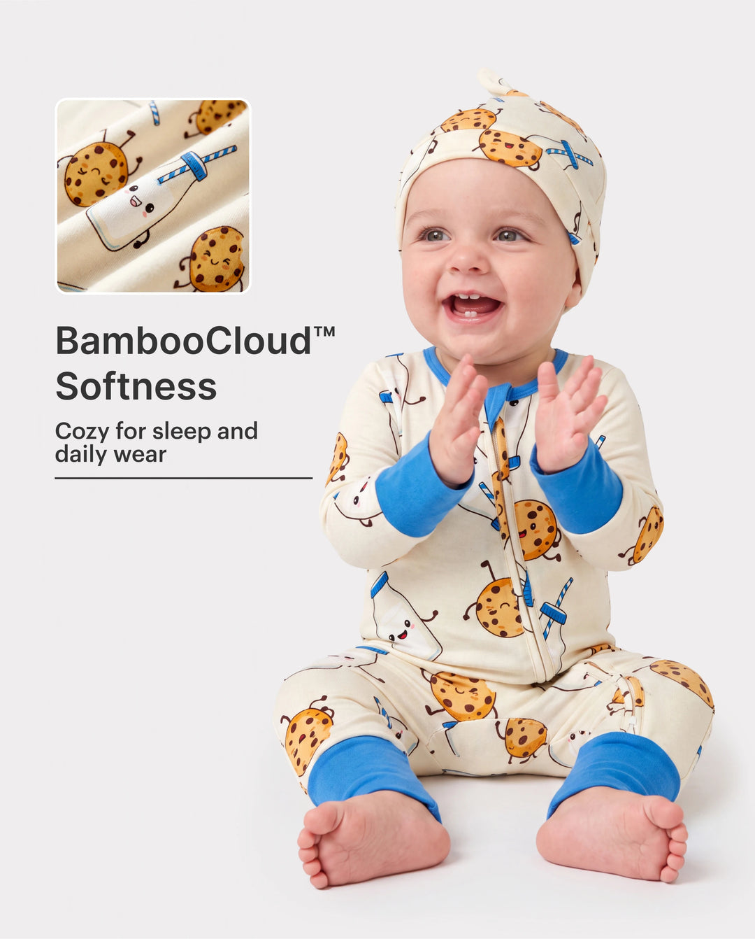 Bamboo Baby Boy/Girl Animal Printed 2-Way Zip Onesies Anti Slip Long-sleeve Footie with Hairband Blue